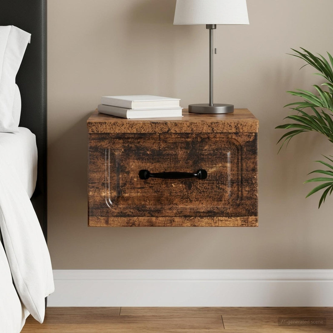 vidaXL Mesita de Noche de Pared Madera envejecida 34,5 x 33 x 20 cm