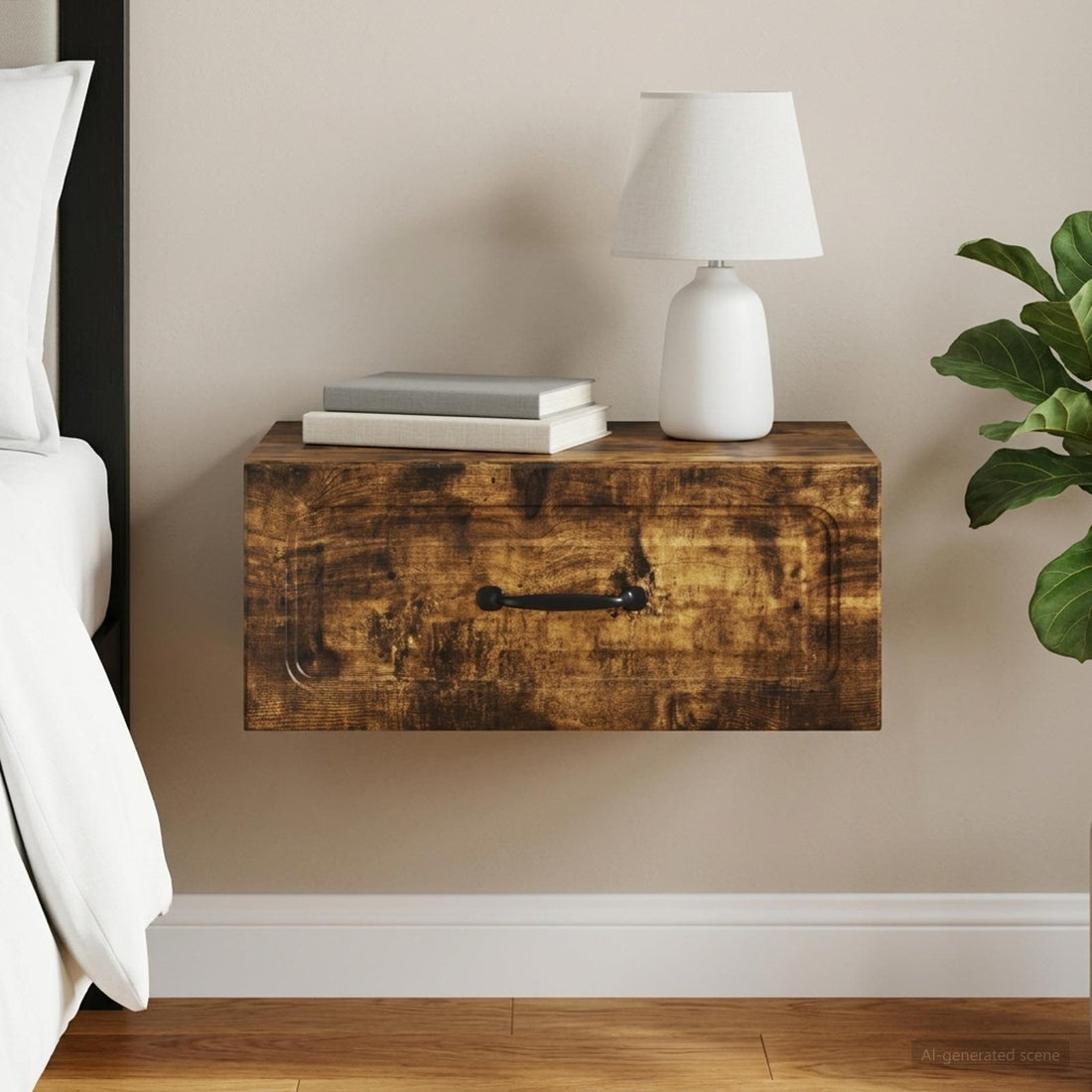 vidaXL Mesita de Noche de Pared Roble Ahumado 49 x 34,5 x 20 cm