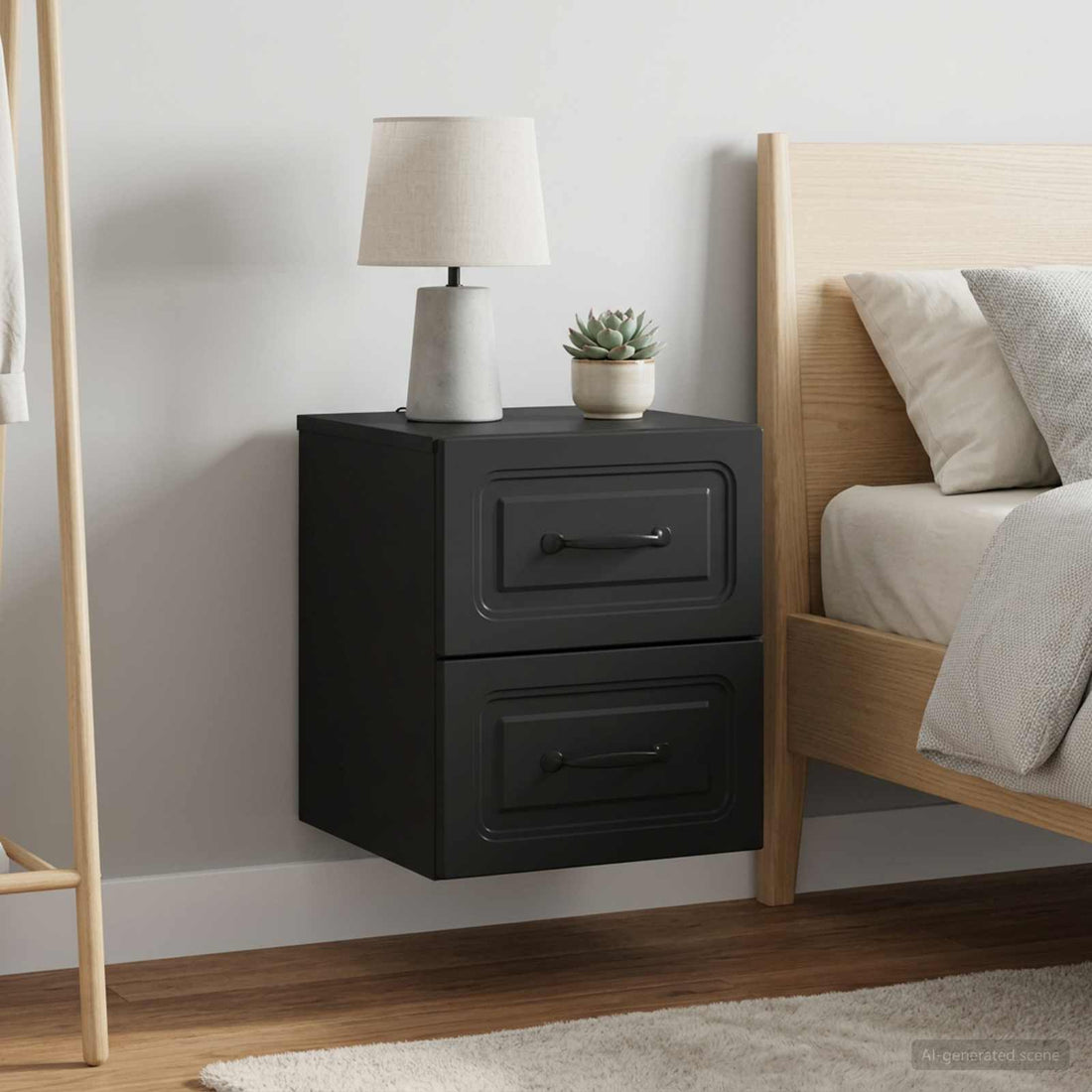 vidaXL Mesita de Noche de Pared 2 uds. Negro 34,5 x 33 x 40 cm