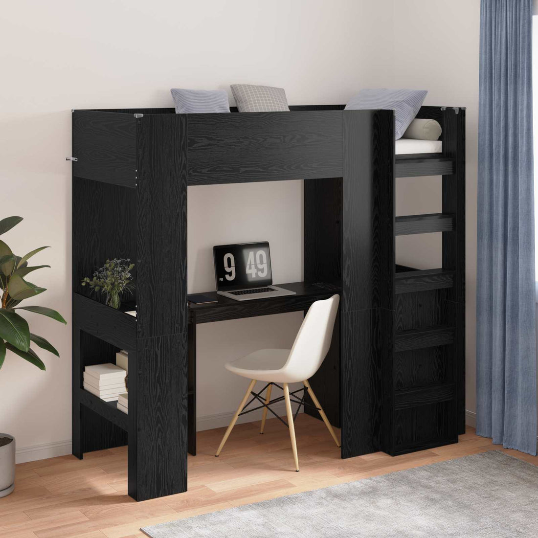 vidaXL Estructura de litera con escritorio Roble Negro 75 x 190 cm