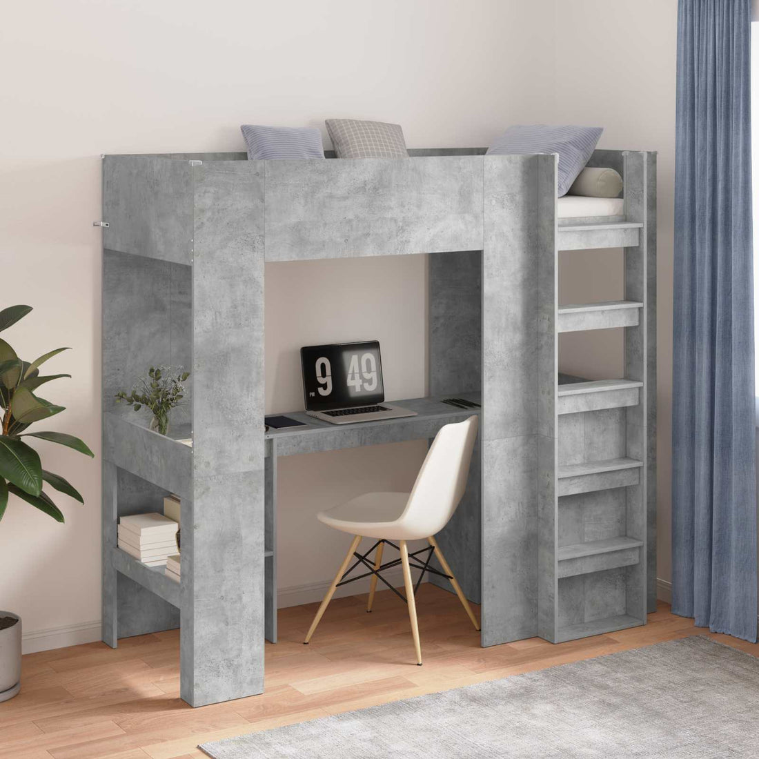vidaXL Estructura de litera con escritorio Gris Concreto 75 x 190 cm