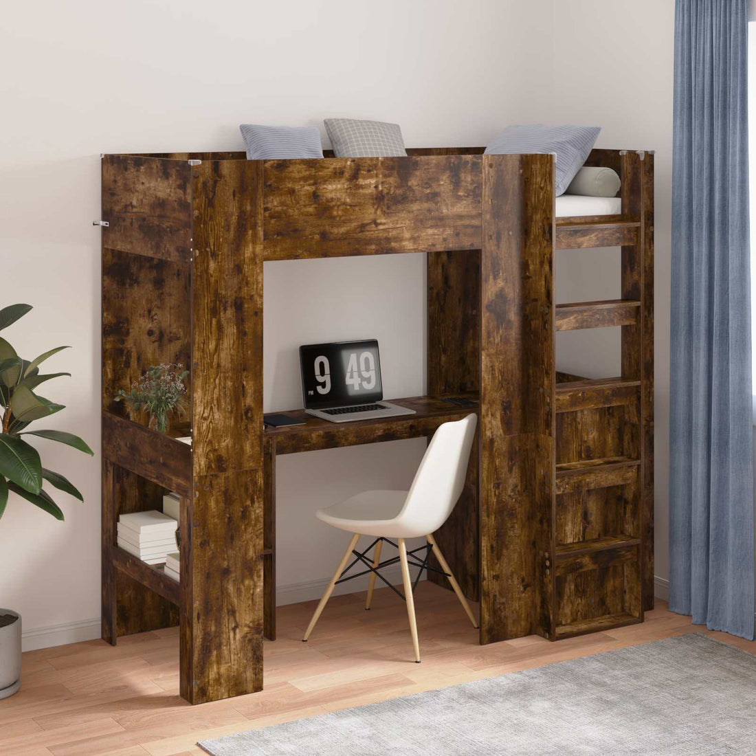 vidaXL Estructura de litera con escritorio Roble ahumado 75 x 190 cm