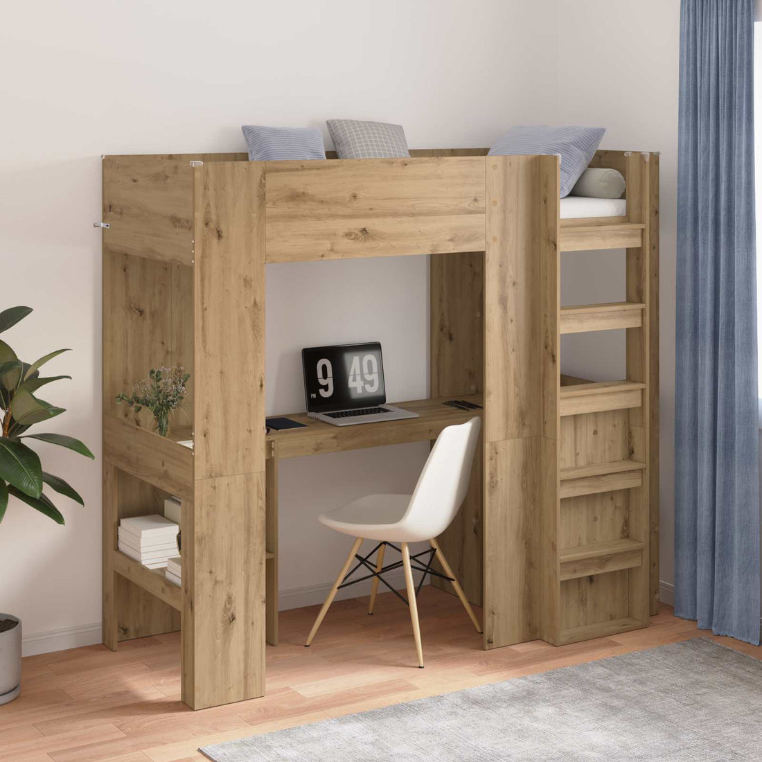 vidaXL Estructura de litera con escritorio Roble artisan 75 x 190 cm