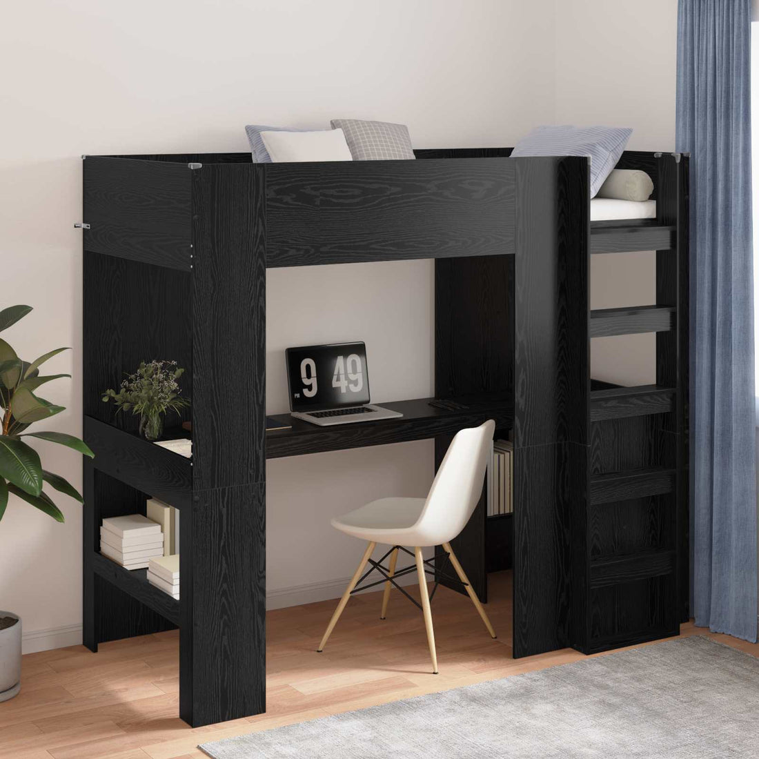vidaXL Estructura de litera con escritorio Roble Negro 90 x 190 cm