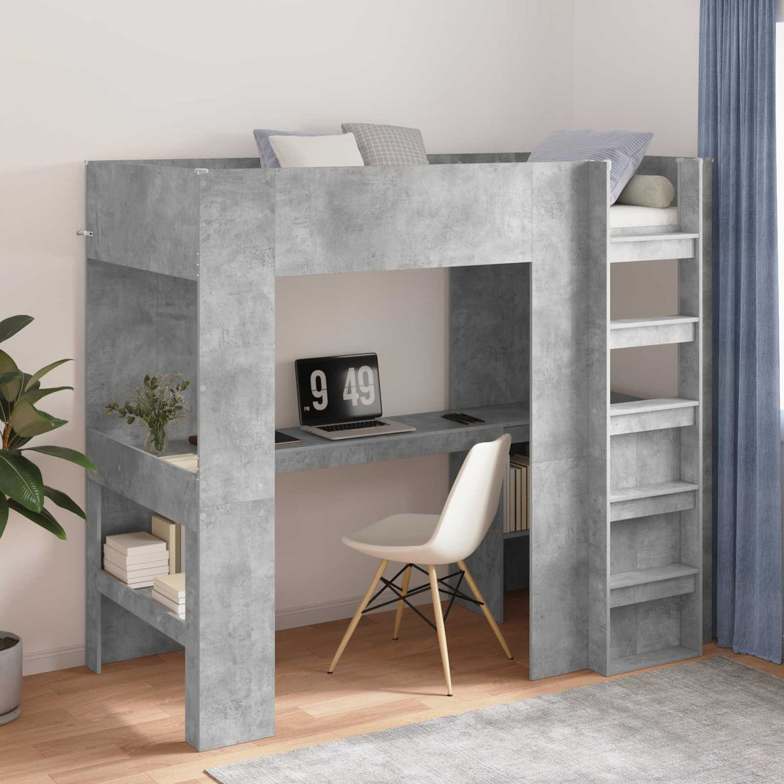 vidaXL Estructura de litera con escritorio Gris Concreto 90 x 190 cm
