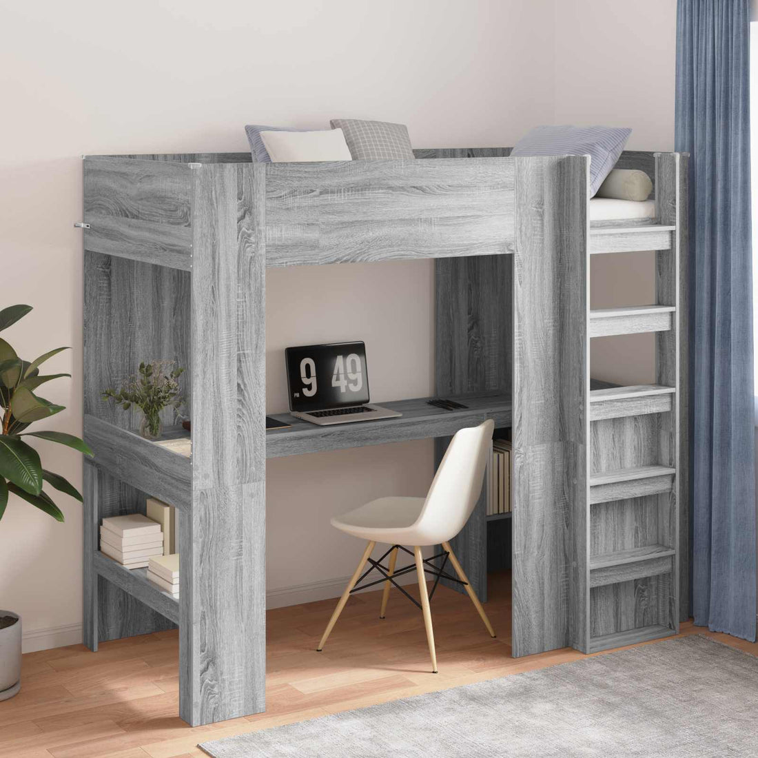 vidaXL Estructura de litera con escritorio Gris Sonoma 90 x 190 cm