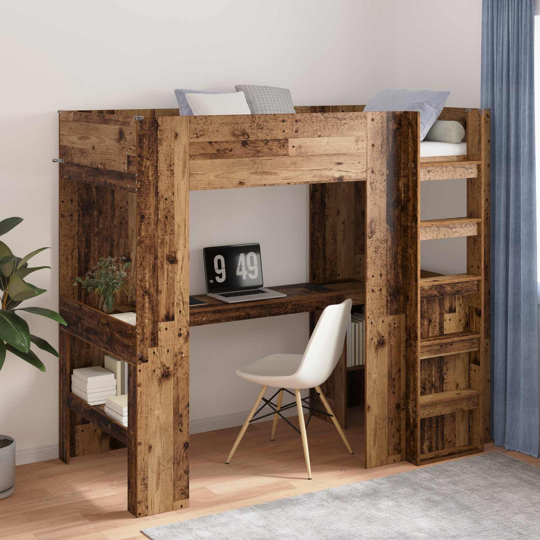 vidaXL Estructura de litera con escritorio Madera vieja 100 x 200 cm