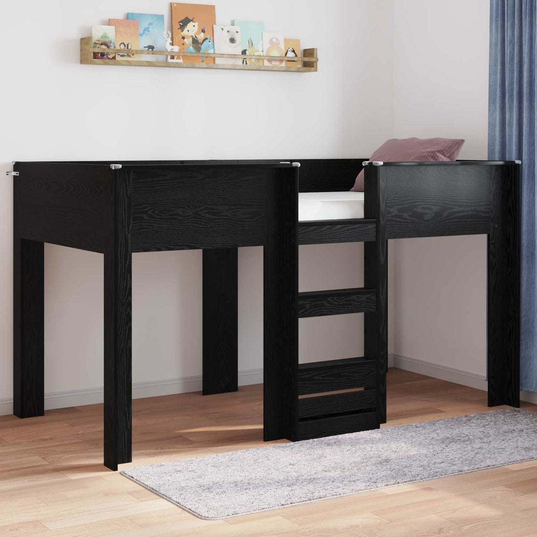 vidaXL Cama Litera para Niños Roble Negro 90 x 200 cm