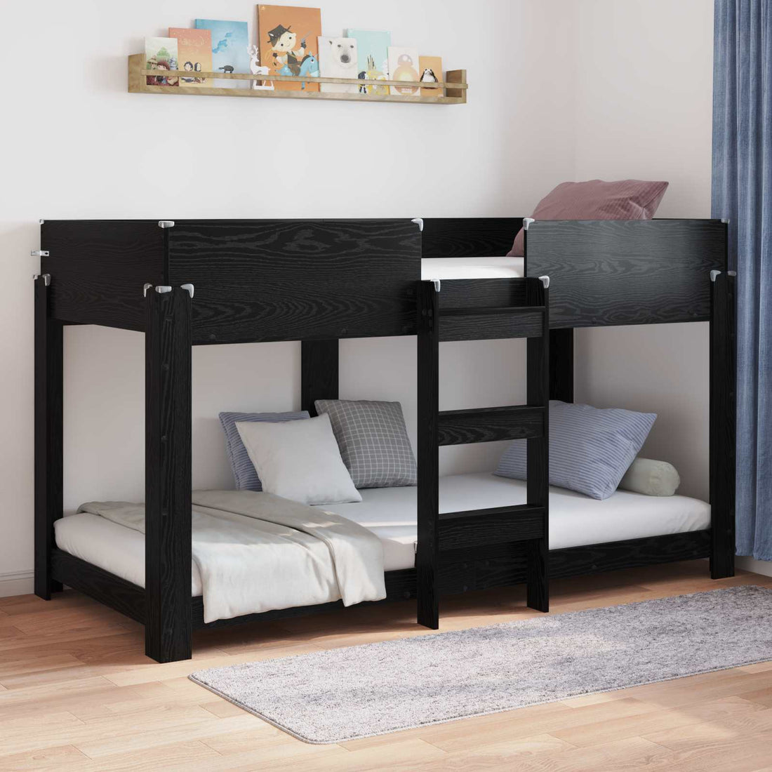 vidaXL Cama Litera para Niños Roble Negro 80 x 200 cm