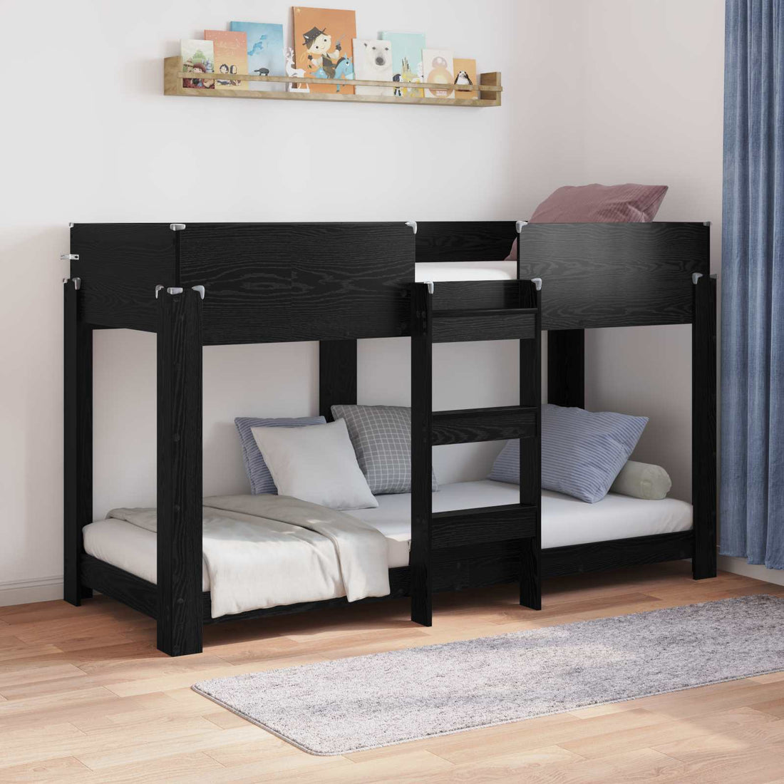 vidaXL Cama Litera para Niños Roble Negro 75 x 190 cm
