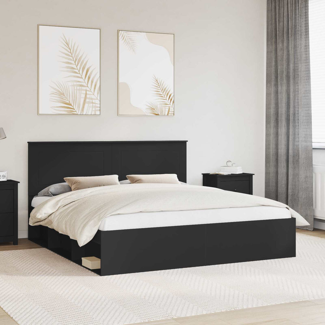 vidaXL Estructura de cama Negro 200 x 200 cm Madera de pino macizo
