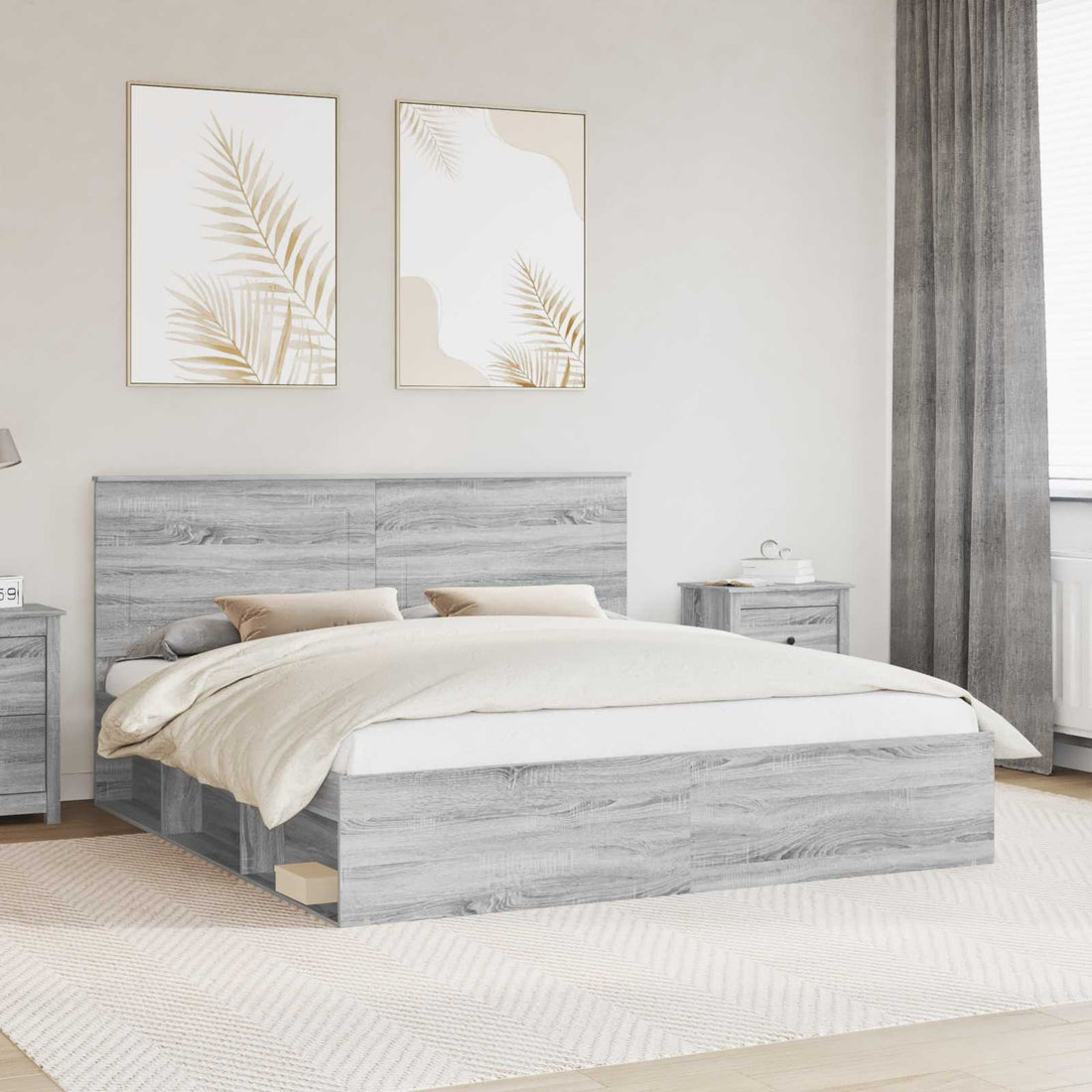 vidaXL Estructura de cama con cabecera Gris Sonoma 200 x 200 cm