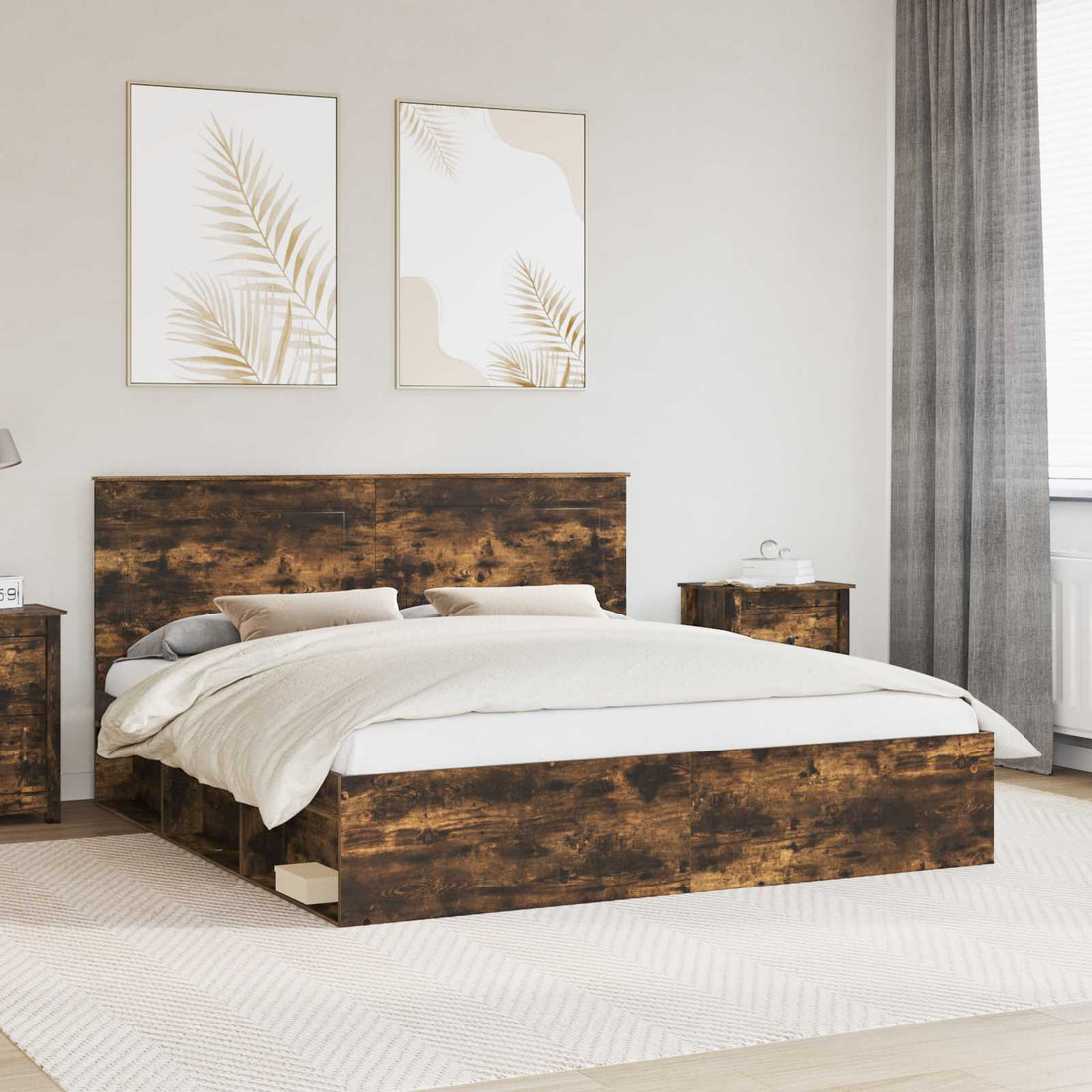 vidaXL Estructura de cama con cabecera Roble ahumado 180 x 200 cm