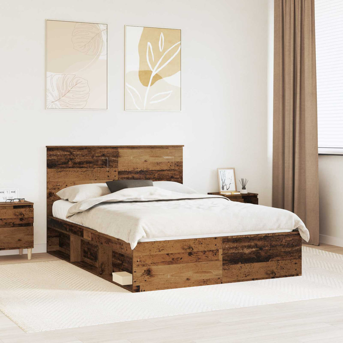 vidaXL Estructura de cama con cajón Liso Madera vieja 150 x 200 cm