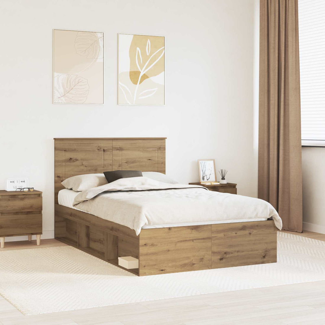 vidaXL Estructura de cama con cabecera Roble artisan 135 x 190 cm