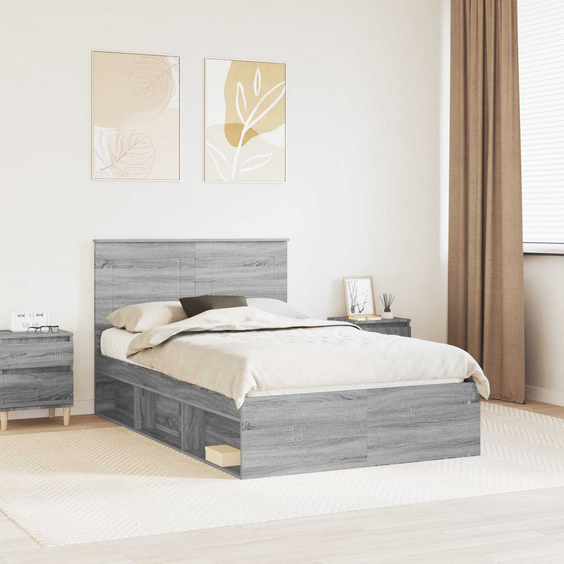 vidaXL Estructura de cama con cajón Liso Gris Sonoma 120 x 190 cm