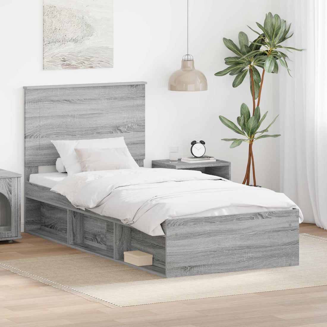 vidaXL Estructura de cama con cabecera Gris Sonoma 100 x 200 cm