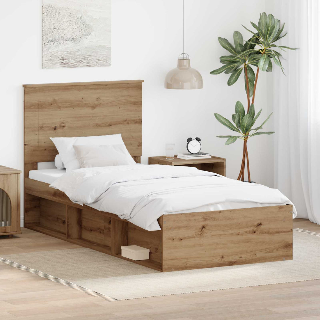 vidaXL Estructura de cama con cabecera Roble artisan 90 x 190 cm