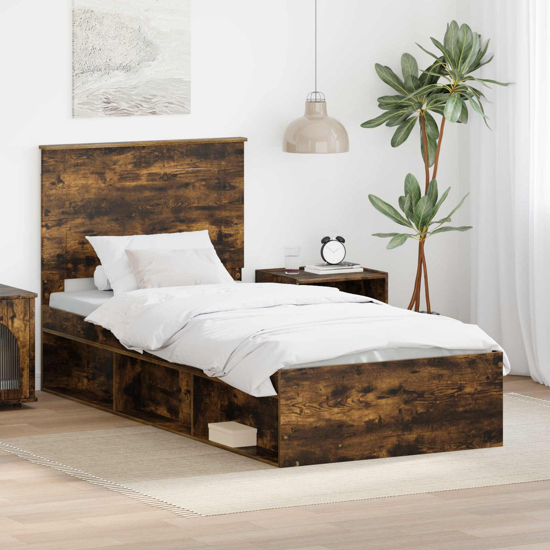 vidaXL Estructura de cama con cabecera Roble ahumado 75 x 190 cm