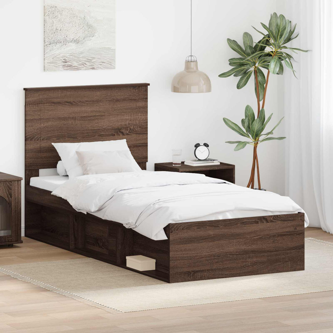 vidaXL Estructura de cama con cabecera Roble Marrón 75 x 190 cm