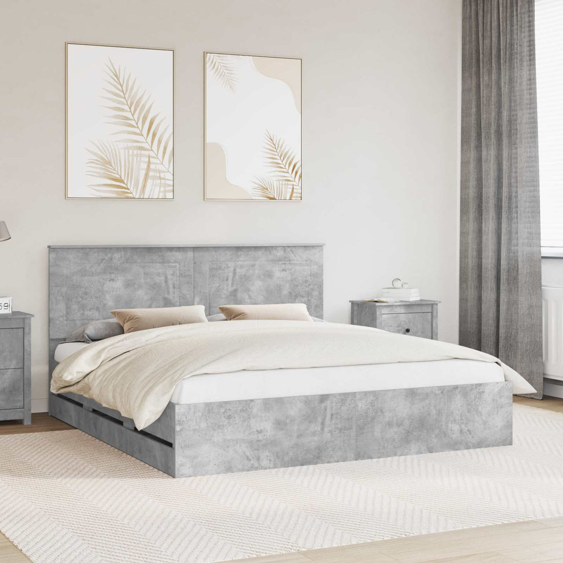 vidaXL Estructura de cama Gris Concreto 200 x 200 cm Madera Ingenieril