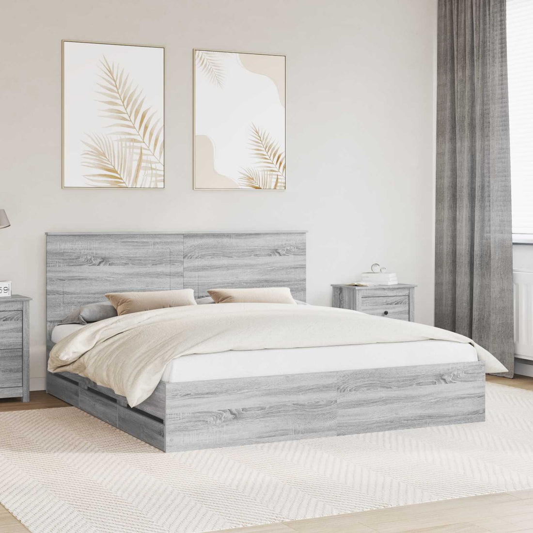 vidaXL Estructura de cama Gris Sonoma 180 x 200 cm Madera Ingenieril