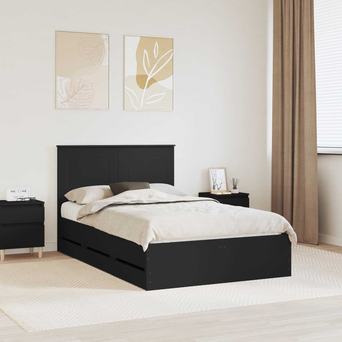 vidaXL Estructura de cama Negro 120 x 190 cm Madera Ingenieril