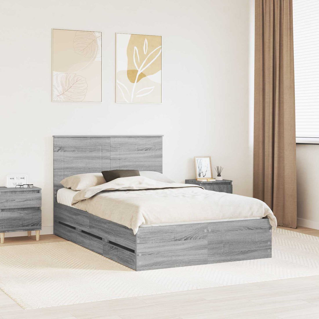 vidaXL Estructura de cama Gris Sonoma 120 x 190 cm Madera Ingenieril