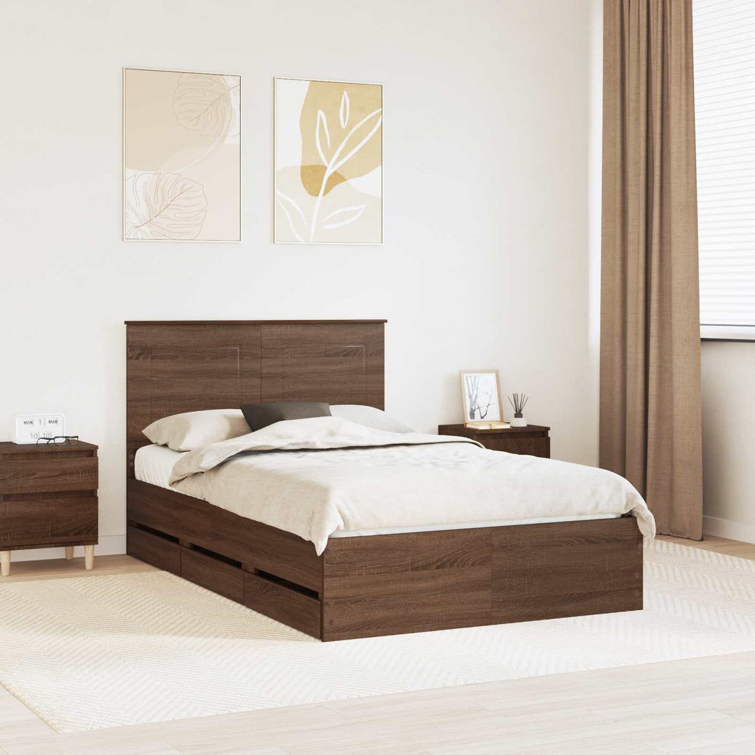 vidaXL Estructura de cama Roble Marrón 120 x 190 cm Madera Ingenieril