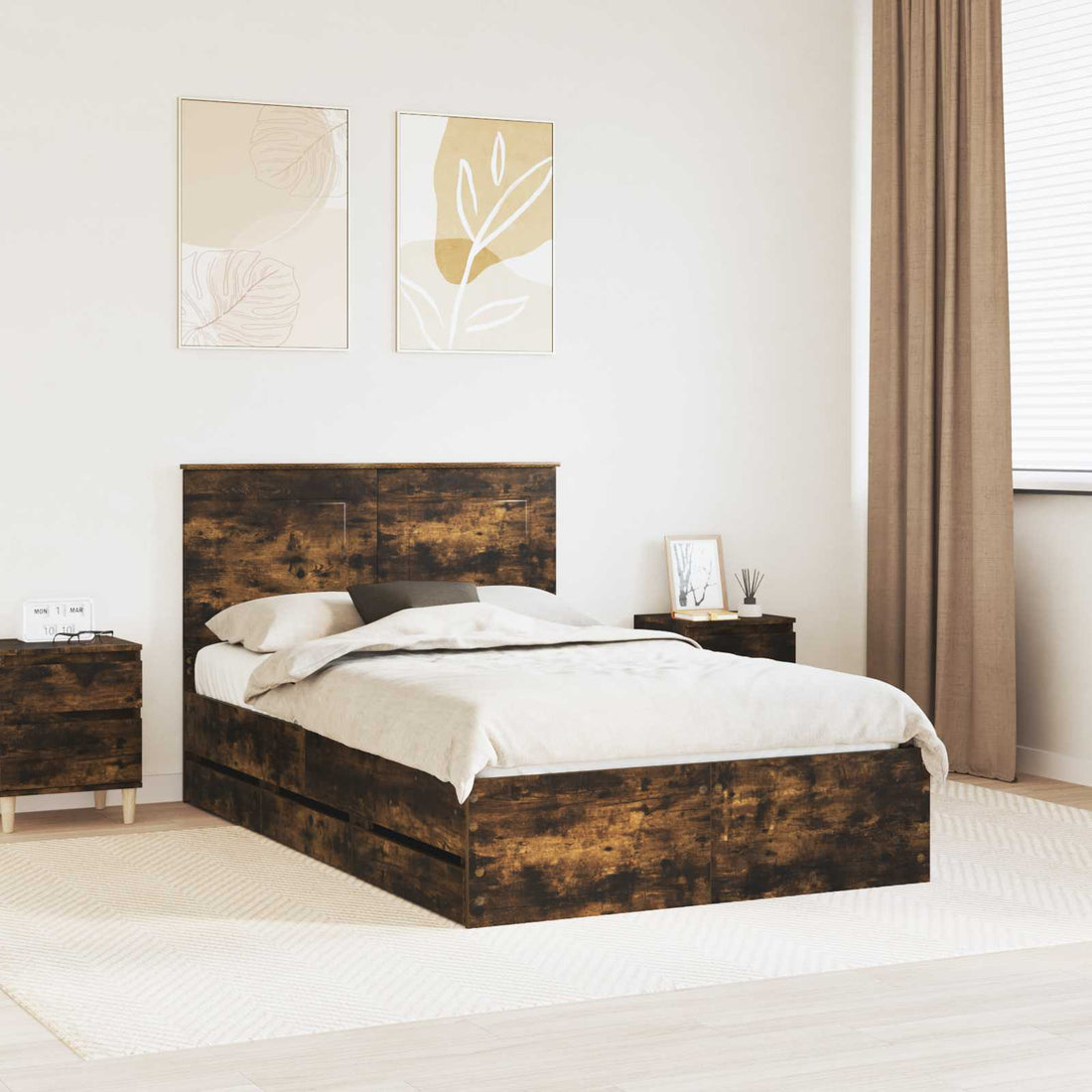 vidaXL Estructura de cama Roble ahumado 120 x 200 cm Madera Ingenieril