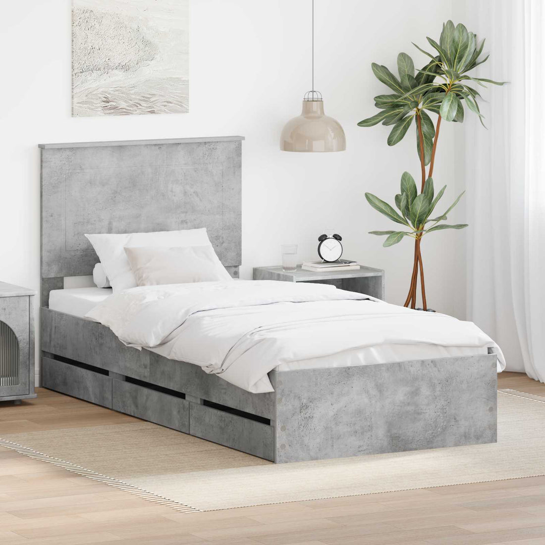 vidaXL Estructura de cama Gris Concreto 75 x 190 cm Madera Ingenieril