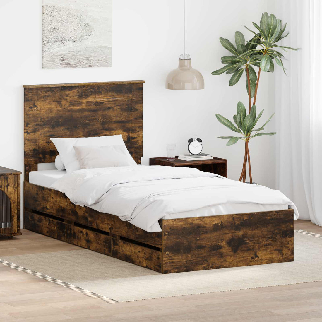vidaXL Estructura de cama Roble ahumado 75 x 190 cm Madera Ingenieril