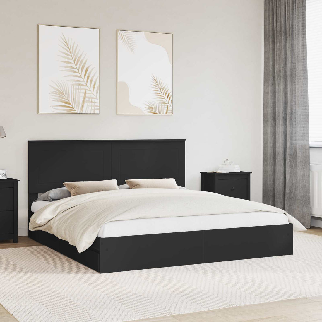vidaXL Cama con almacenamiento Negro 200 x 200 cm Madera de ingeniería