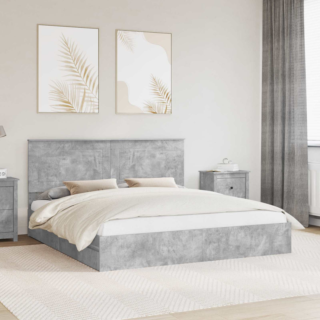 vidaXL Cama con almacenamiento con cajón Gris Concreto 200 x 200 cm
