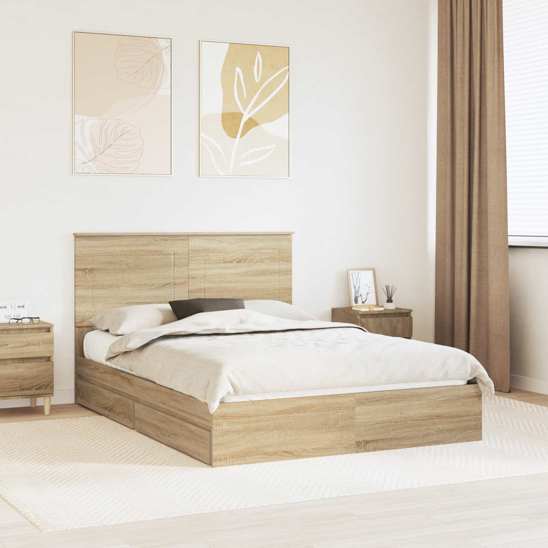 vidaXL Cama con almacenamiento con cajón Roble Sonoma 140 x 190 cm