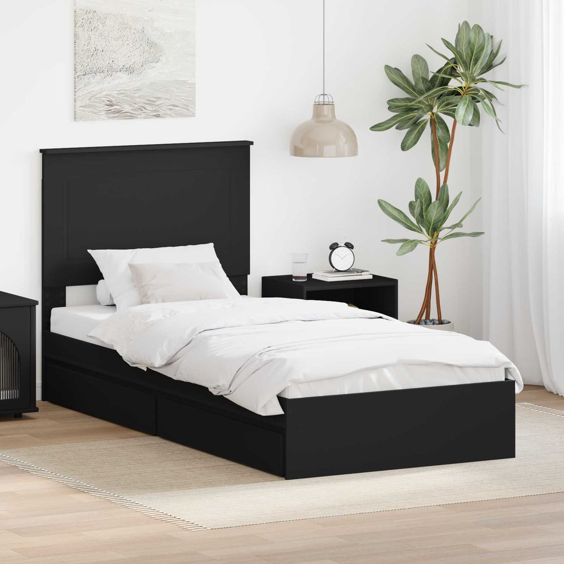 vidaXL Cama con almacenamiento Negro 100 x 200 cm Madera de ingeniería