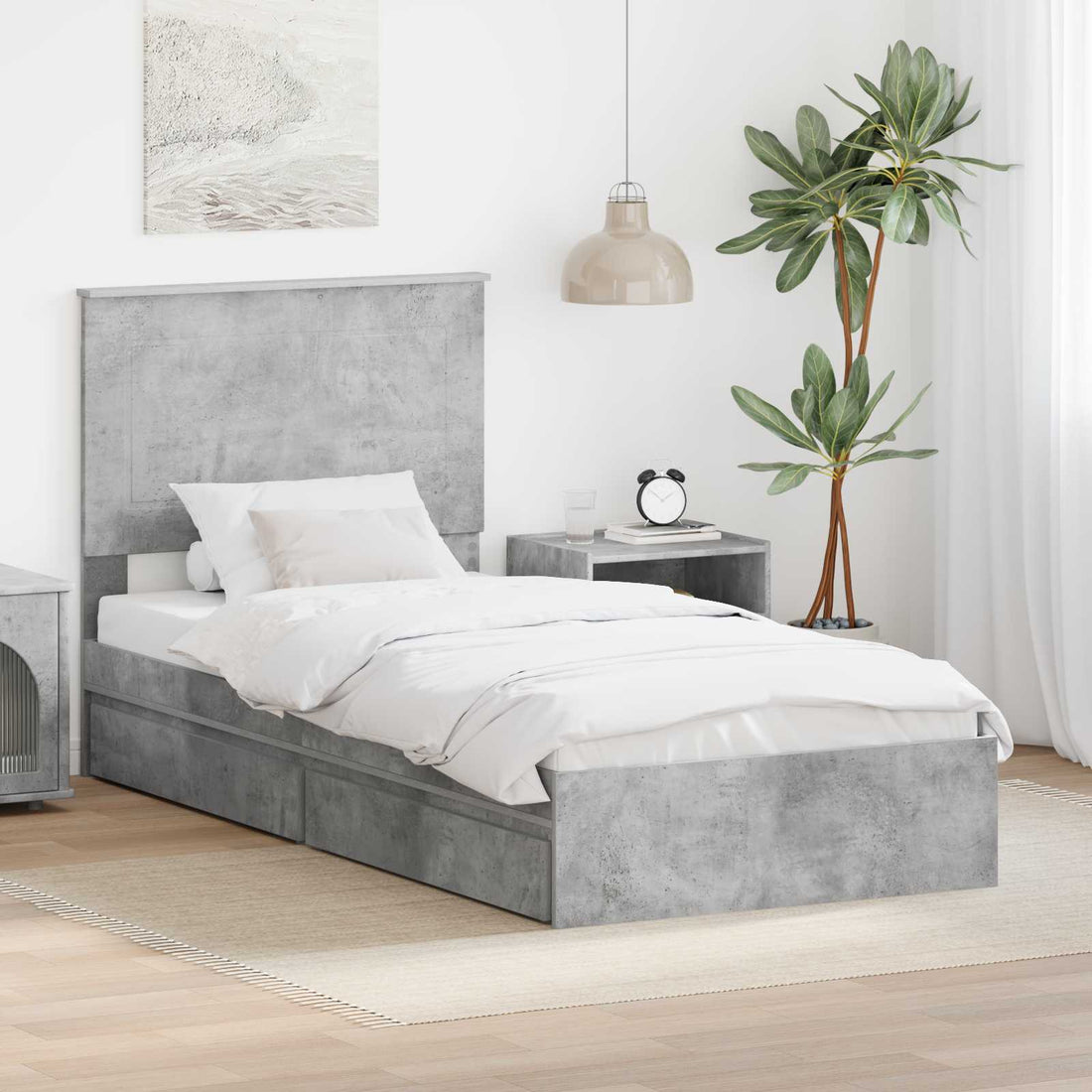 vidaXL Cama con almacenamiento con cajón Gris Concreto 90 x 190 cm