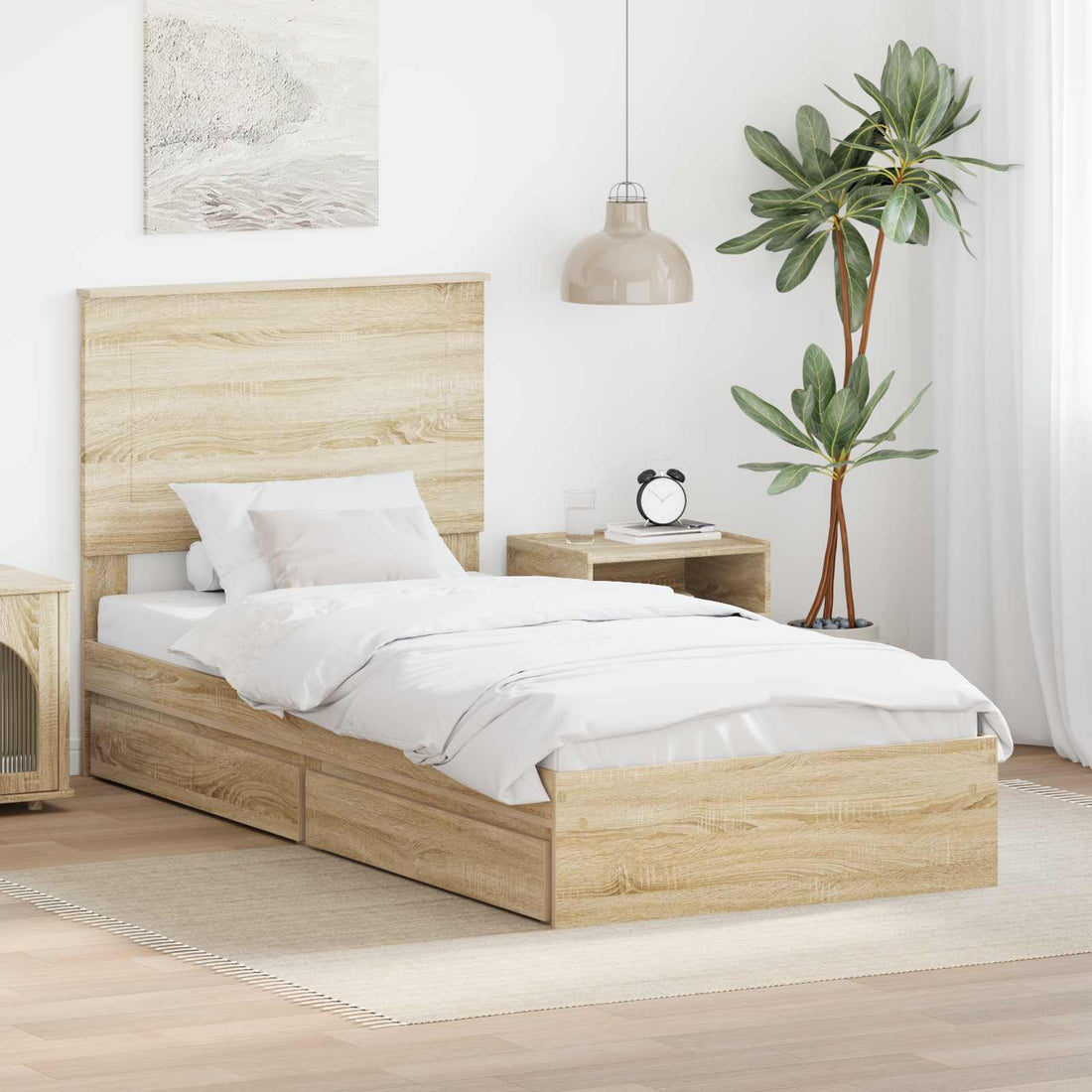 vidaXL Cama con almacenamiento con cajón Roble Sonoma 90 x 200 cm
