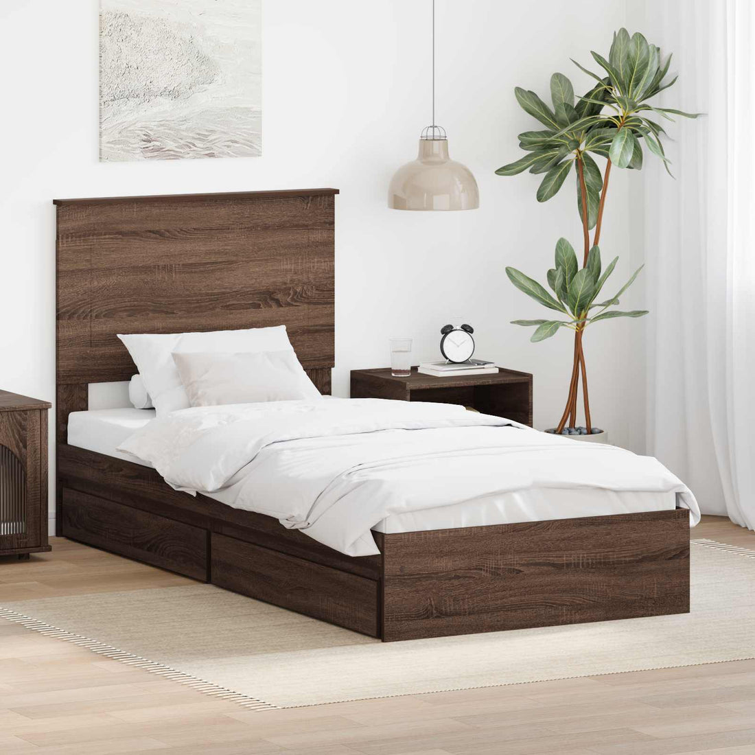 vidaXL Cama con almacenamiento con cajón Roble Marrón 75 x 190 cm
