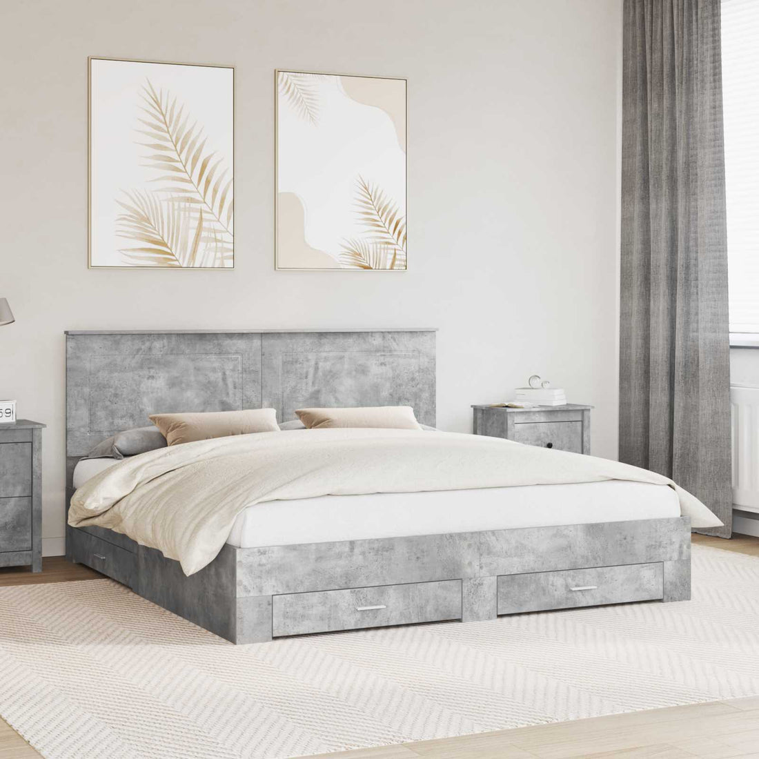 vidaXL Estructura de cama con cajón Gris Concreto 180 x 200 cm