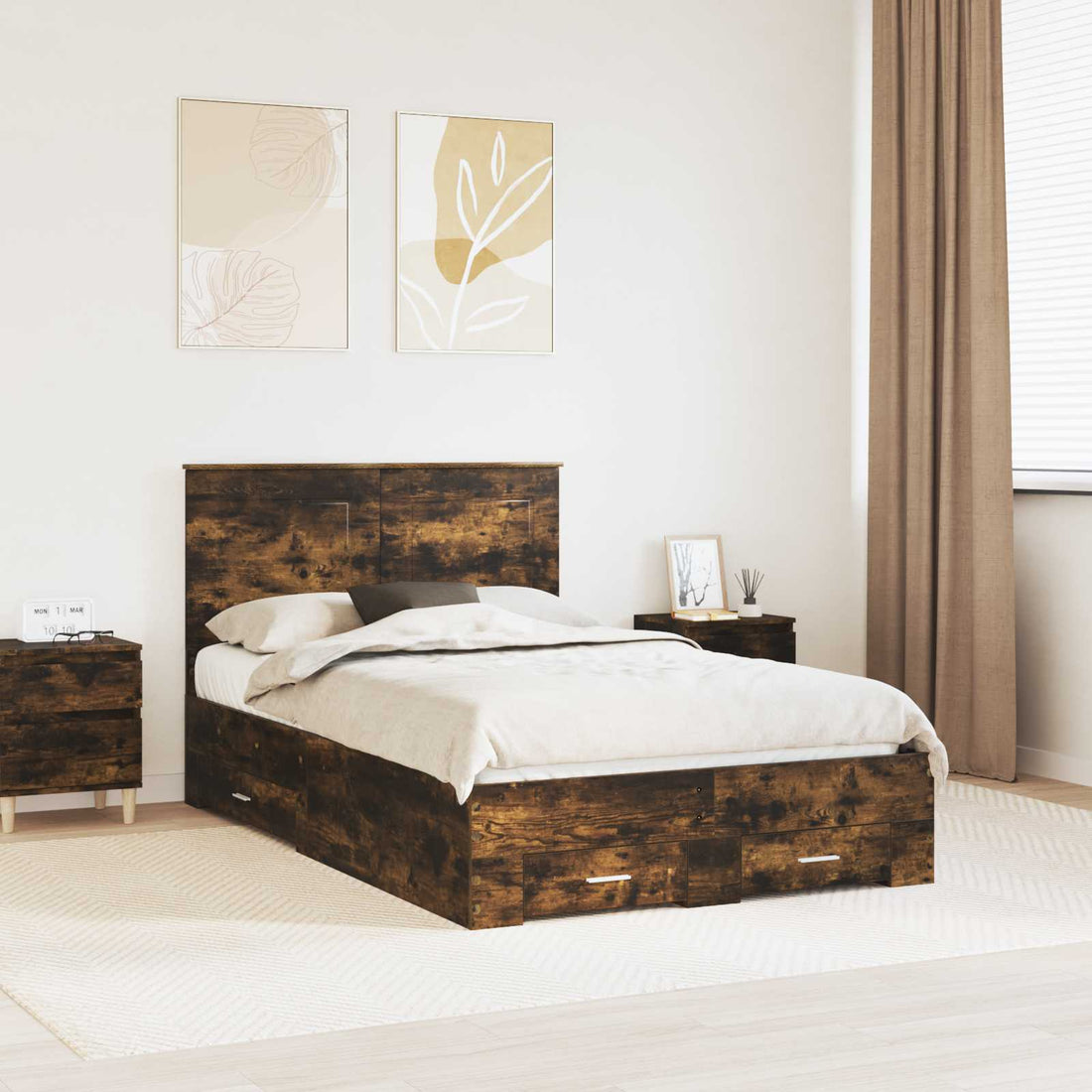 vidaXL Estructura de cama con cajón Roble ahumado 120 x 200 cm