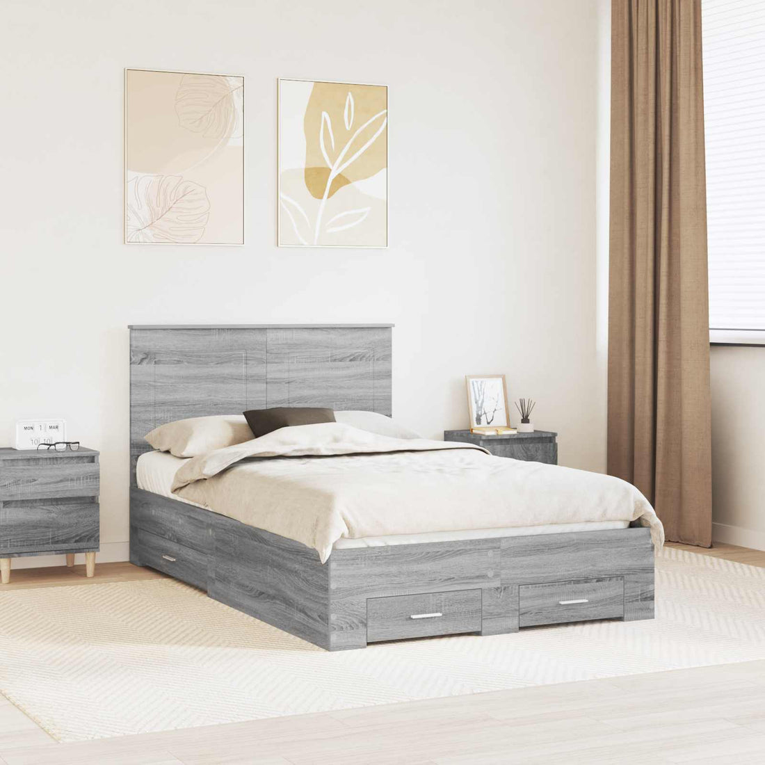 vidaXL Estructura de cama con cajón Gris Sonoma 120 x 200 cm