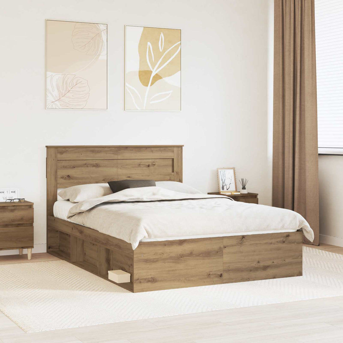 vidaXL Estructura de cama con cabecera Roble artisan 140 x 190 cm