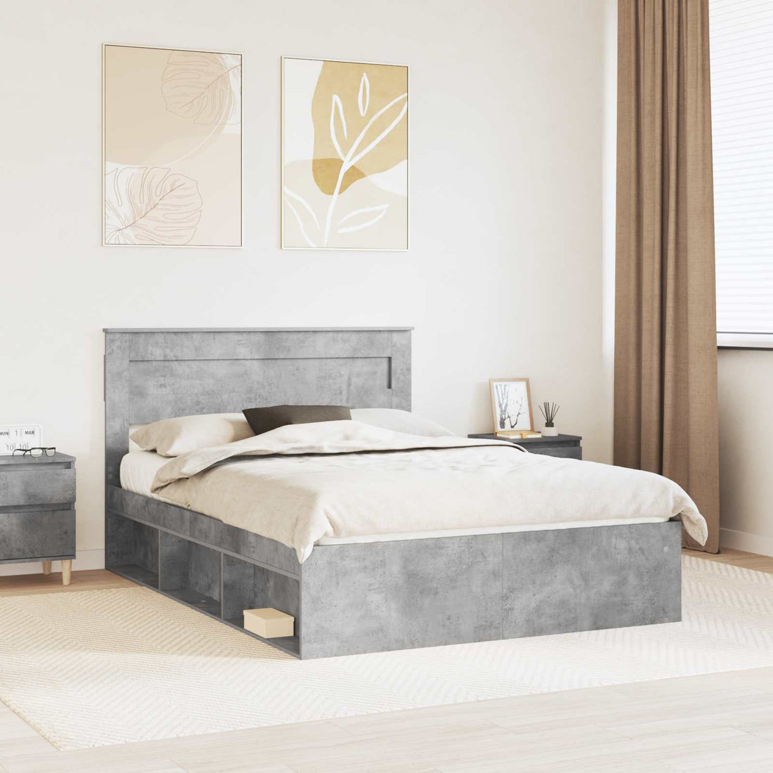 vidaXL Estructura de cama Concreto 140 x 200 cm Madera de pino macizo