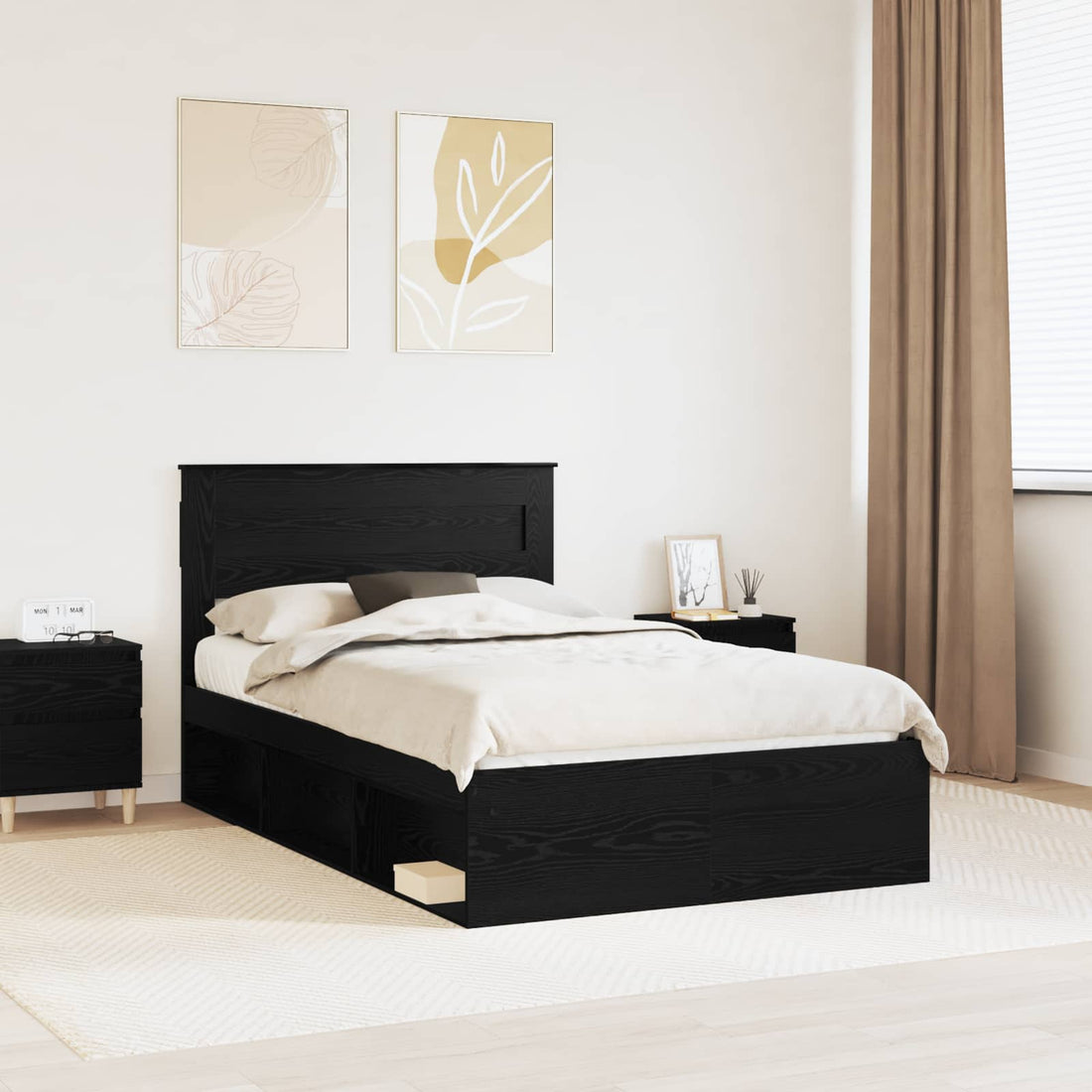 vidaXL Estructura de cama Negro 135 x 190 cm Madera de pino macizo