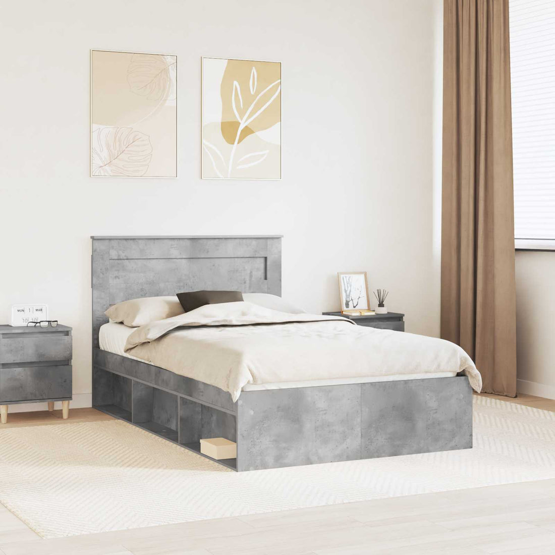 vidaXL Estructura de cama Concreto 120 x 190 cm Madera de pino macizo