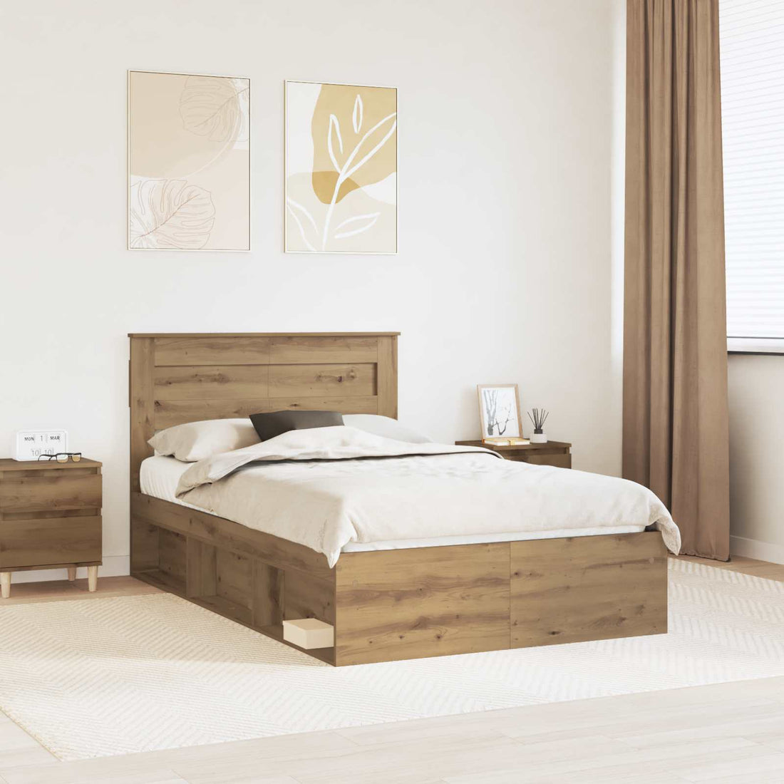 vidaXL Estructura de cama con cabecera Roble artisan 120 x 190 cm