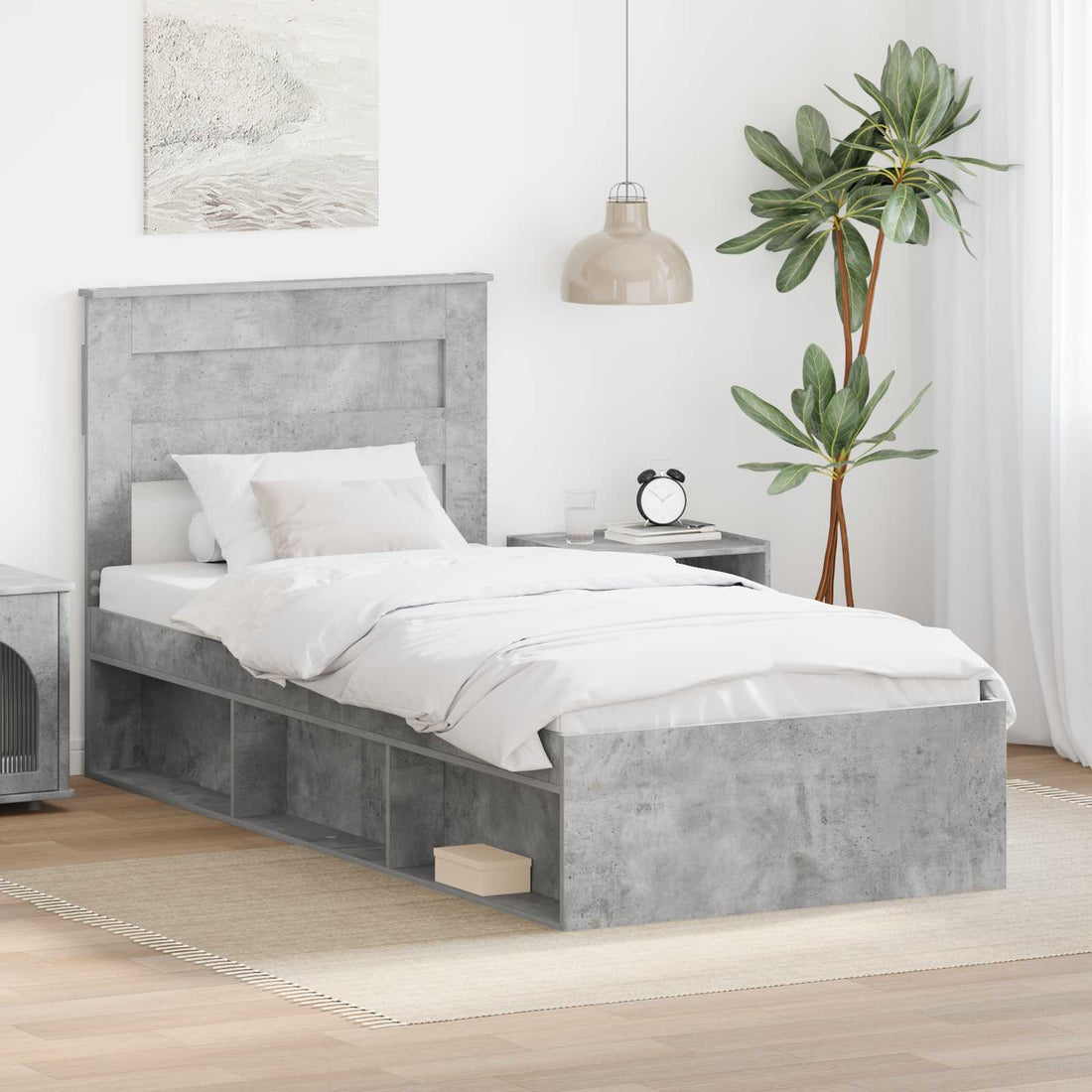 vidaXL Estructura de cama Liso con cabecera Gris concreto 100 x 200 cm