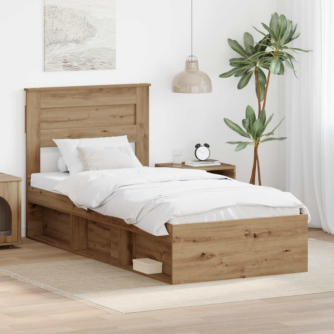 vidaXL Estructura de cama con cabecera Roble artisan 100 x 200 cm
