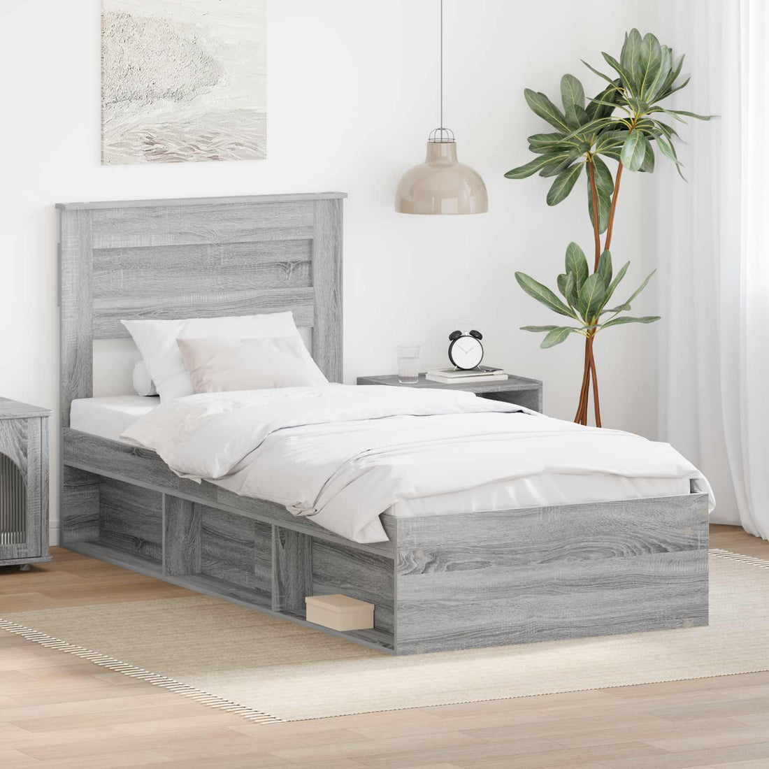 vidaXL Estructura de cama Liso con cabecera Gris Sonoma 90 x 200 cm